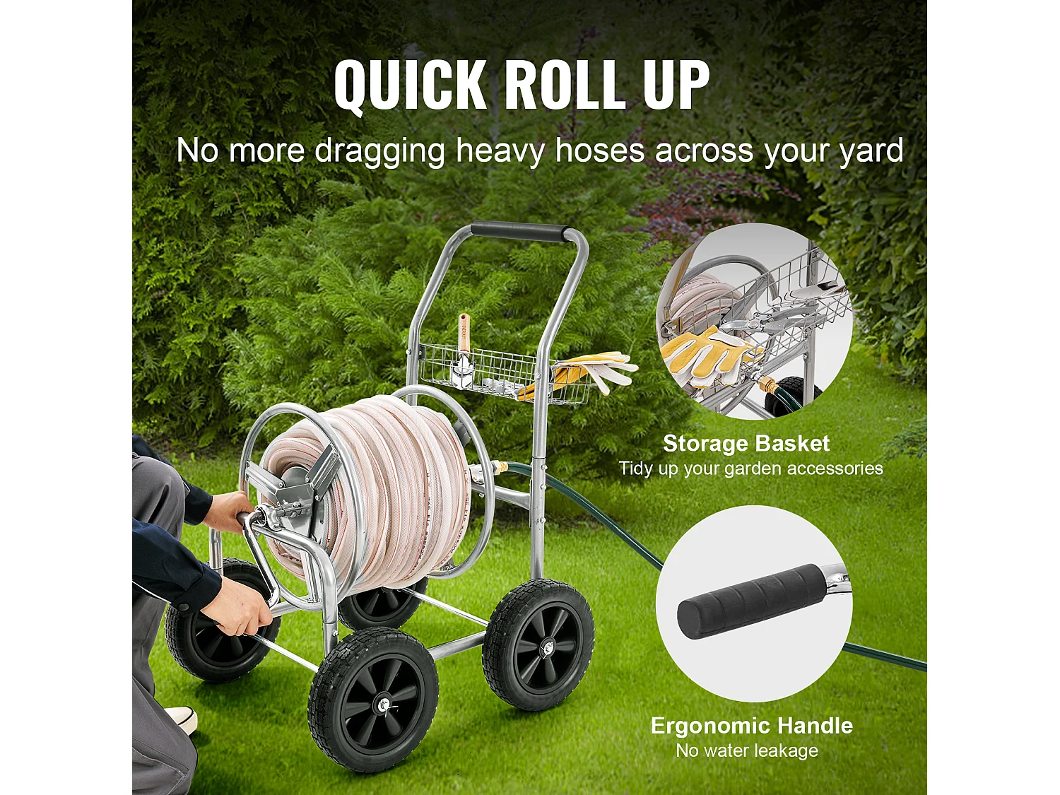 Trolley Haspel SucceBuy Slanghaspelwagen - Geschikt voor Maximaal 76 Meter 1.6 cm Slang. Robuuste Stalen Constructie voor Buitengebruik, 820 x 565 x 900 mm