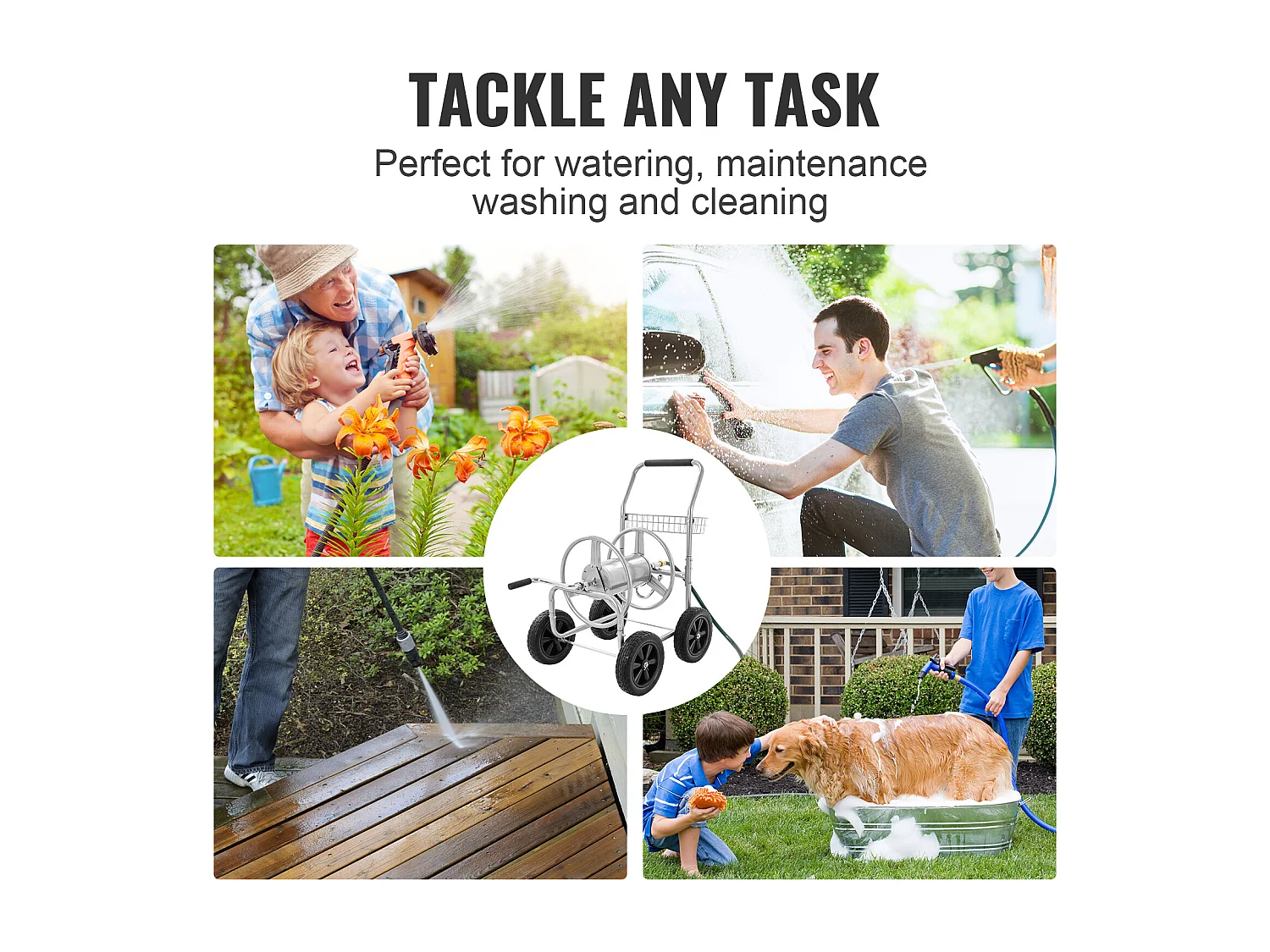 Trolley Haspel SucceBuy Slanghaspelwagen - Geschikt voor Maximaal 76 Meter 1.6 cm Slang. Robuuste Stalen Constructie voor Buitengebruik, 820 x 565 x 900 mm