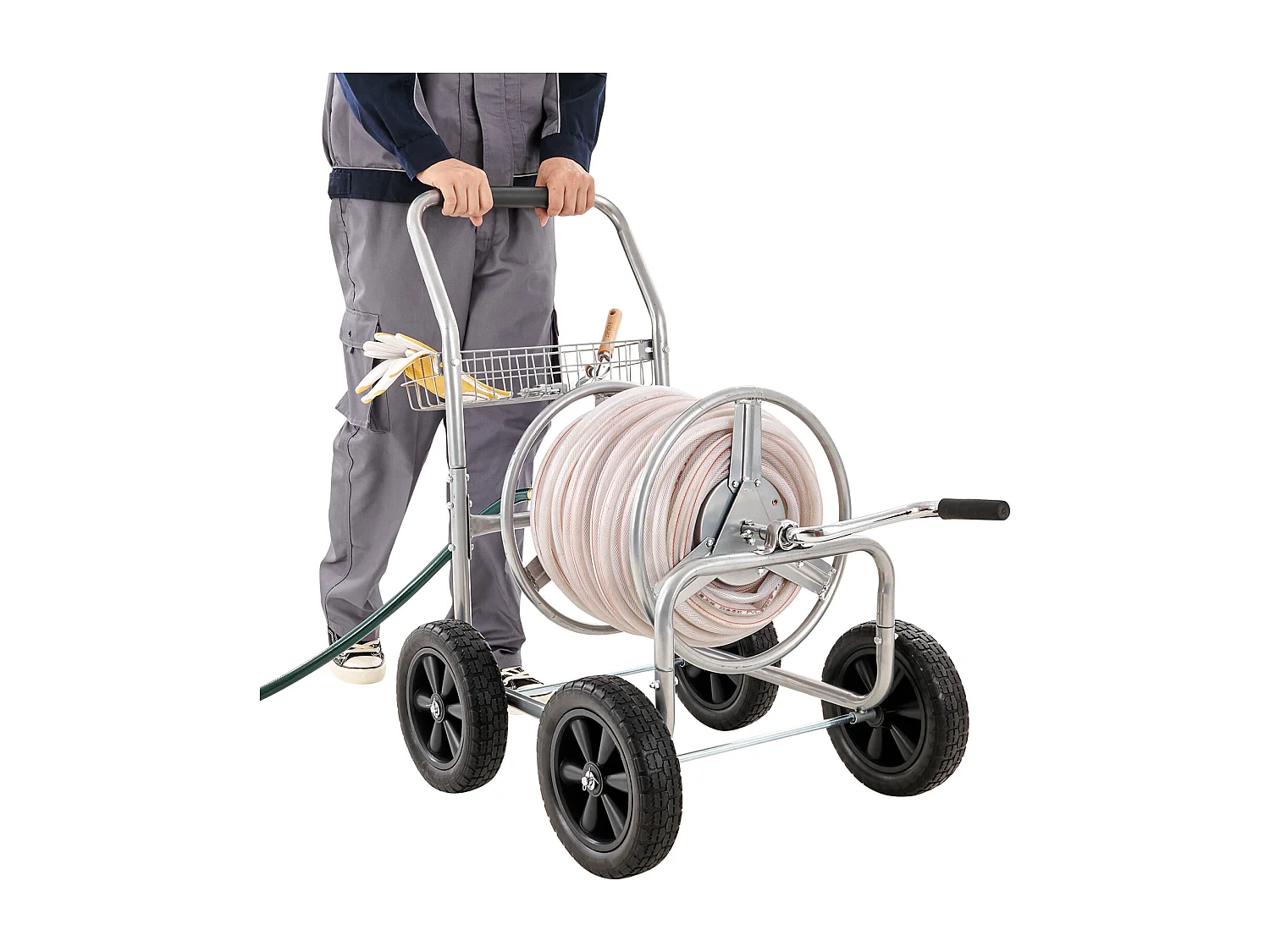 Trolley Haspel SucceBuy Slanghaspelwagen - Geschikt voor Maximaal 76 Meter 1.6 cm Slang. Robuuste Stalen Constructie voor Buitengebruik, 820 x 565 x 900 mm