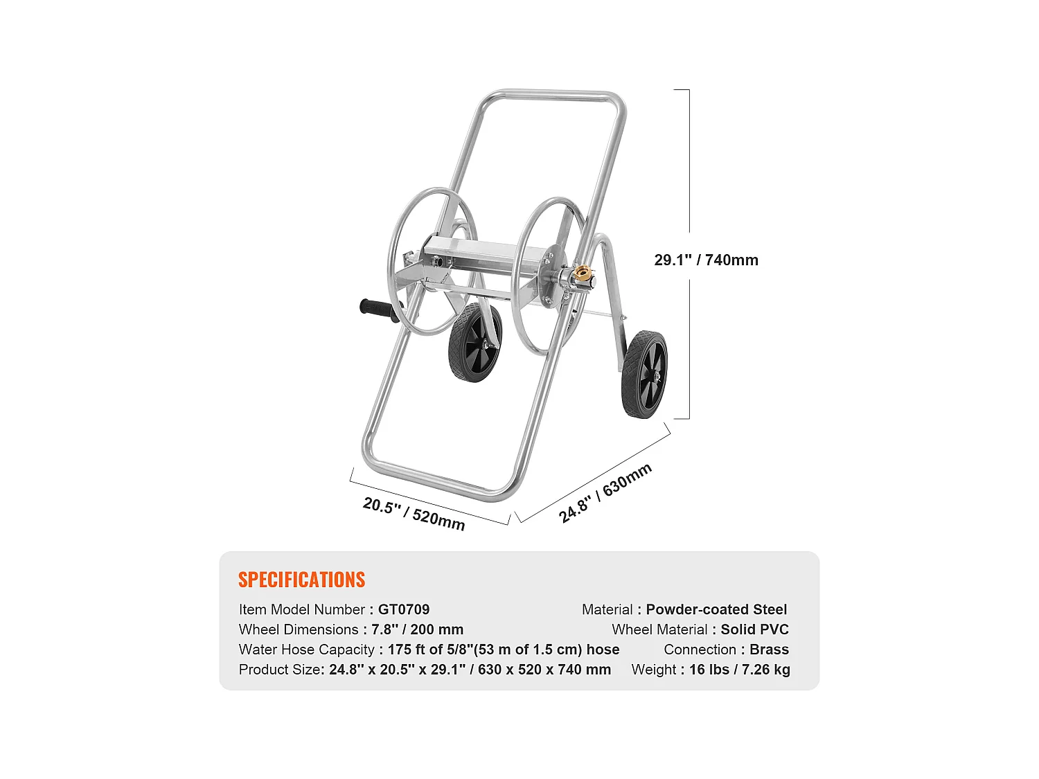 Dévidoir Chariot SucceBuy Chariot Enrouleur de Tuyau 53 m, Robuste pour Jardin avec Roues