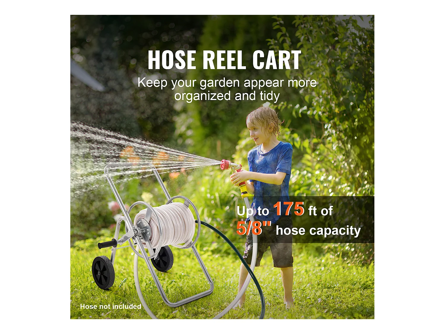 Dévidoir Chariot SucceBuy Chariot Enrouleur de Tuyau 53 m, Robuste pour Jardin avec Roues