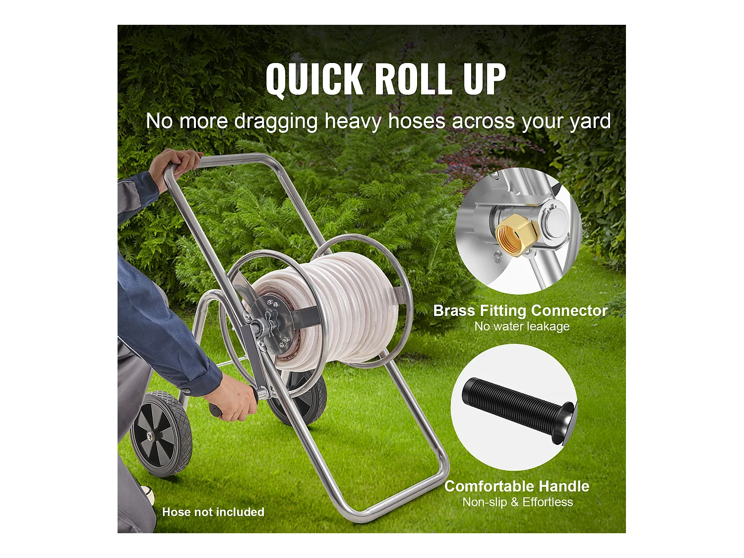 Dévidoir Chariot SucceBuy Chariot Enrouleur de Tuyau 53 m, Robuste pour Jardin avec Roues