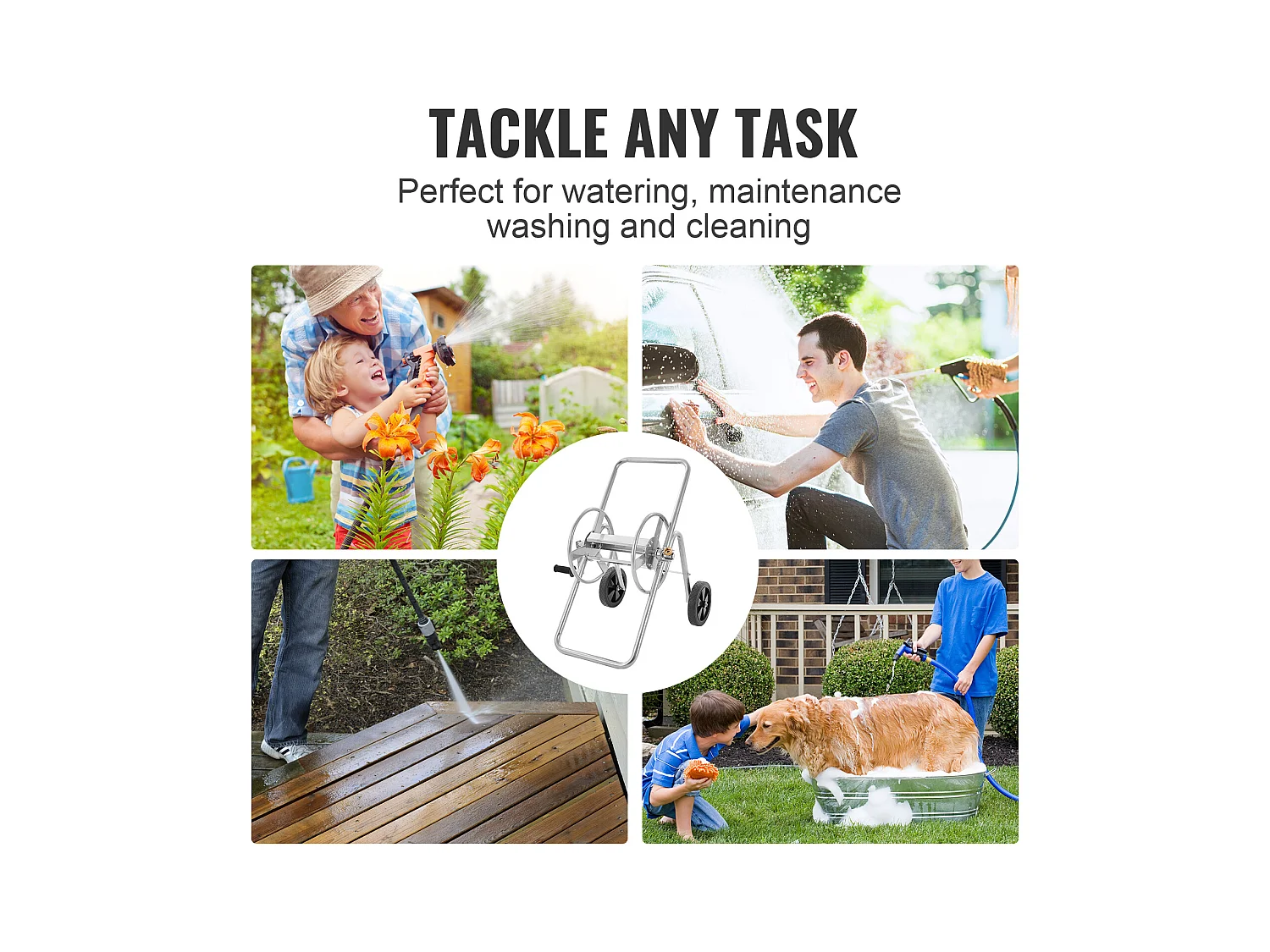 Dévidoir Chariot SucceBuy Chariot Enrouleur de Tuyau 53 m, Robuste pour Jardin avec Roues