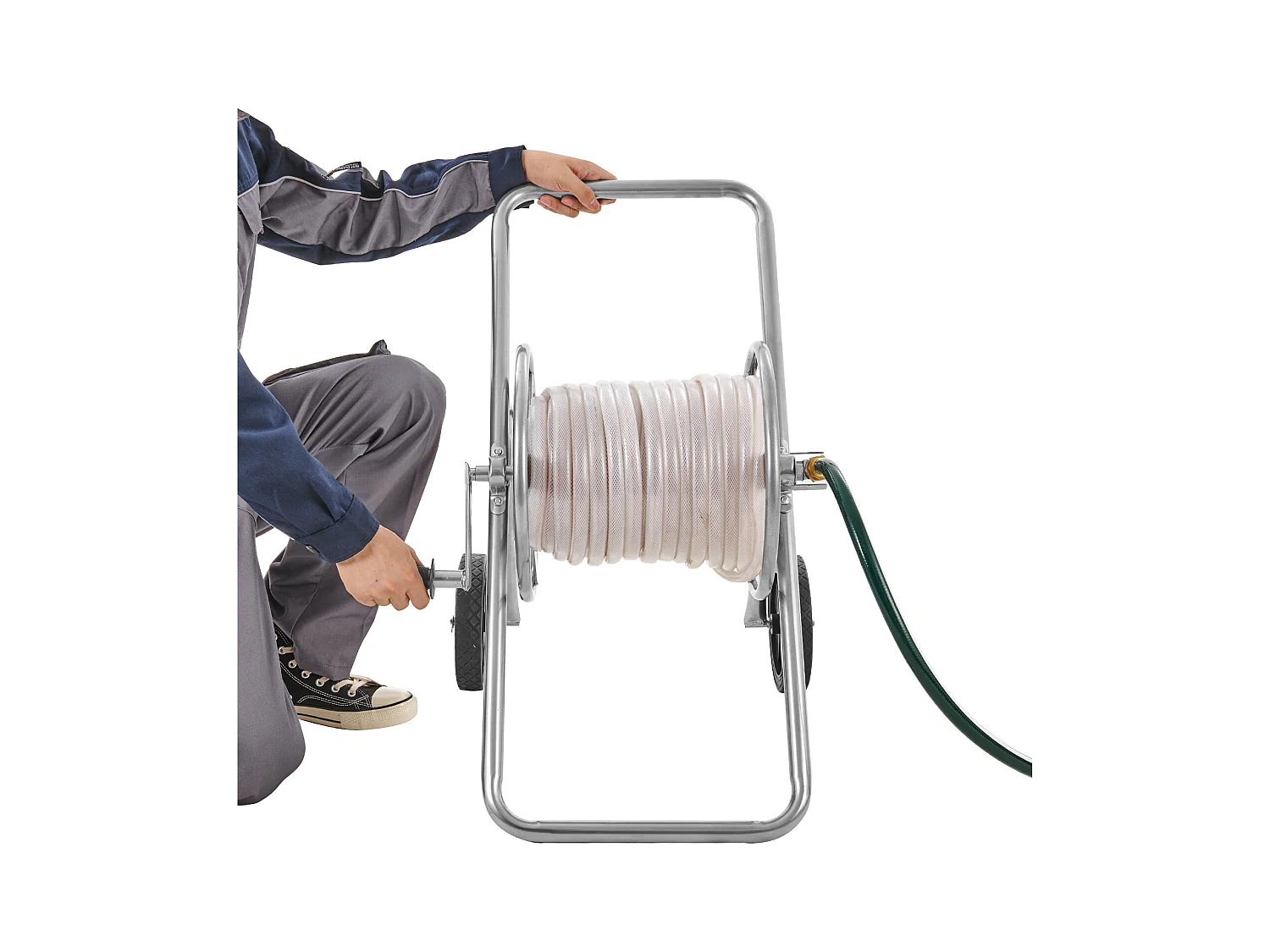 Dévidoir Chariot SucceBuy Chariot Enrouleur de Tuyau 53 m, Robuste pour Jardin avec Roues