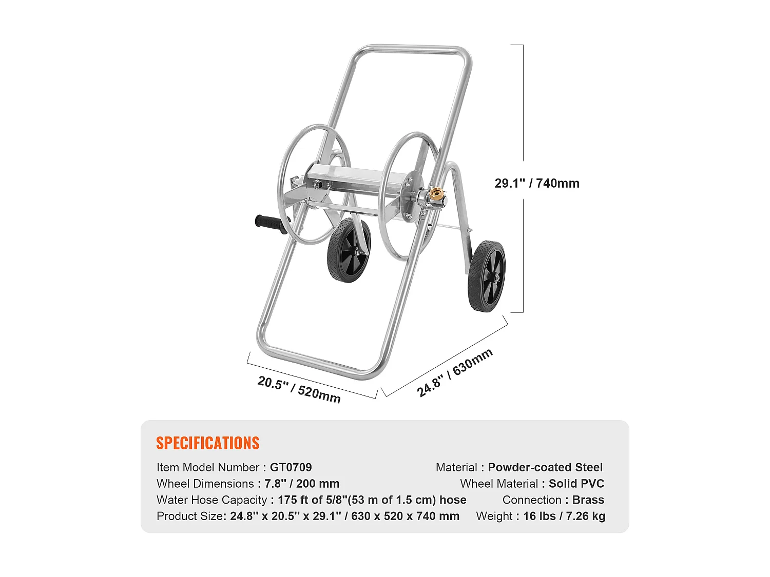 Dévidoir Chariot SucceBuy Chariot Enrouleur de Tuyau 53 m, Robuste pour Jardin avec Roues