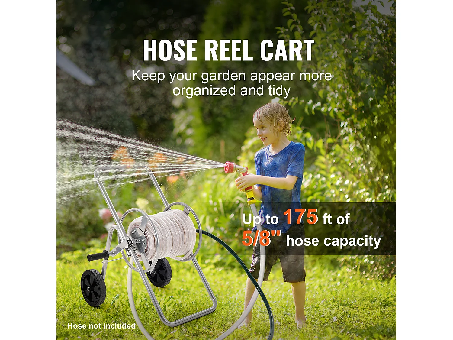 Dévidoir Chariot SucceBuy Chariot Enrouleur de Tuyau 53 m, Robuste pour Jardin avec Roues