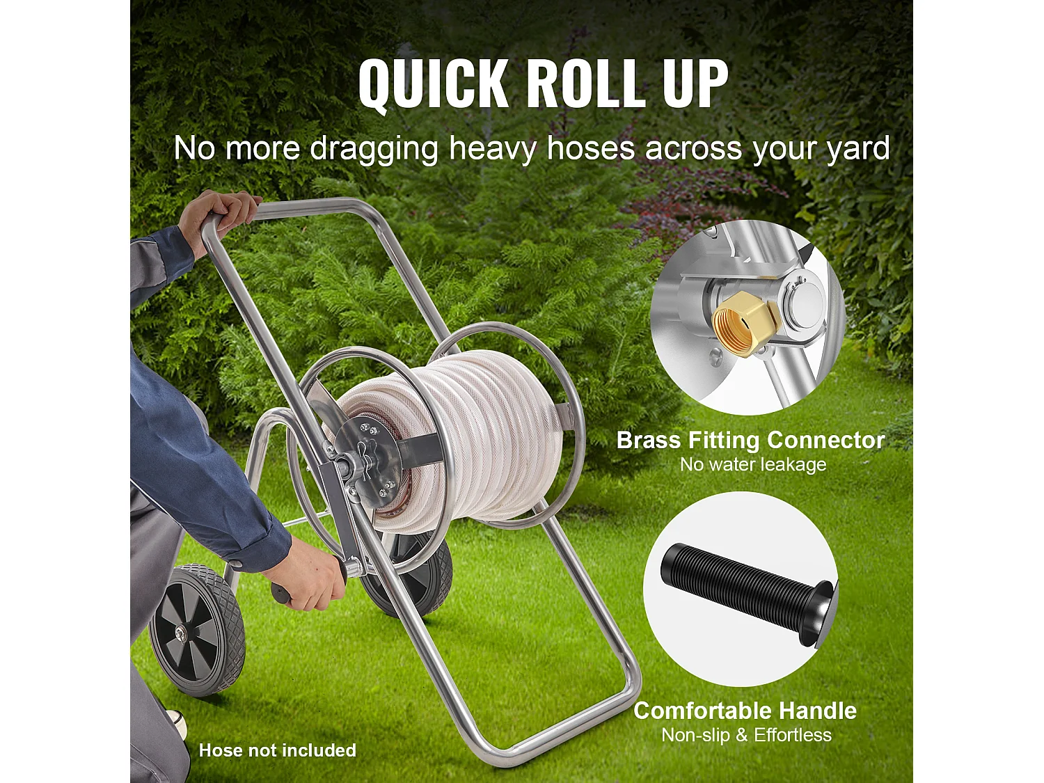 Dévidoir Chariot SucceBuy Chariot Enrouleur de Tuyau 53 m, Robuste pour Jardin avec Roues