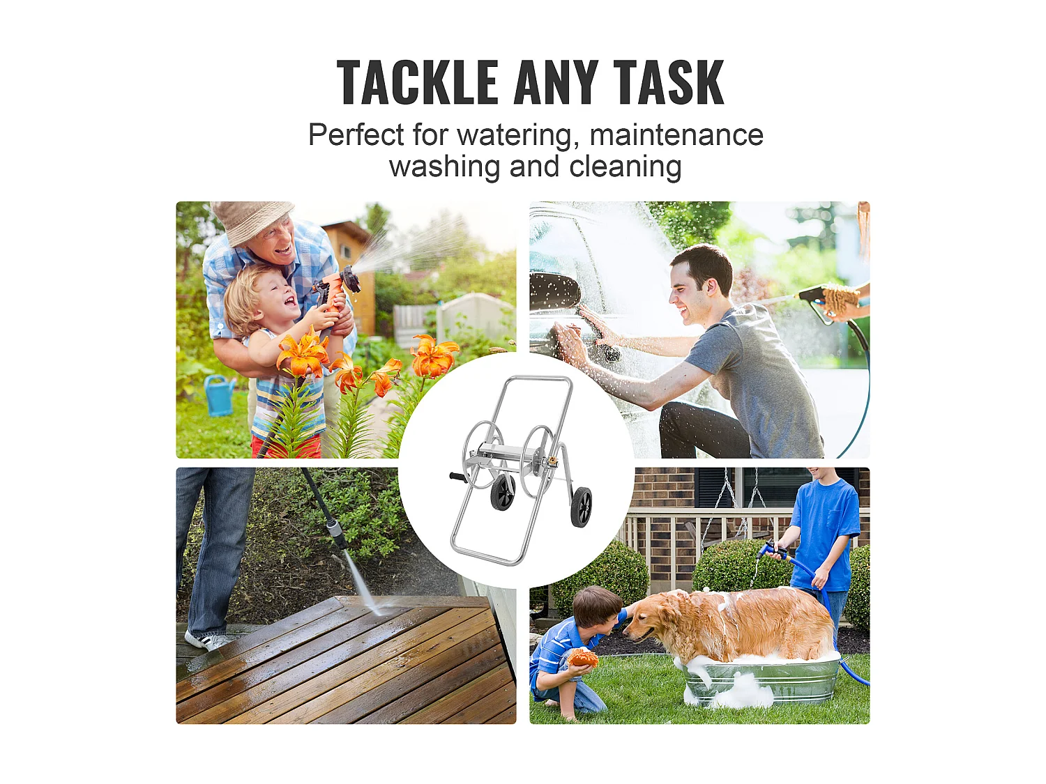 Dévidoir Chariot SucceBuy Chariot Enrouleur de Tuyau 53 m, Robuste pour Jardin avec Roues