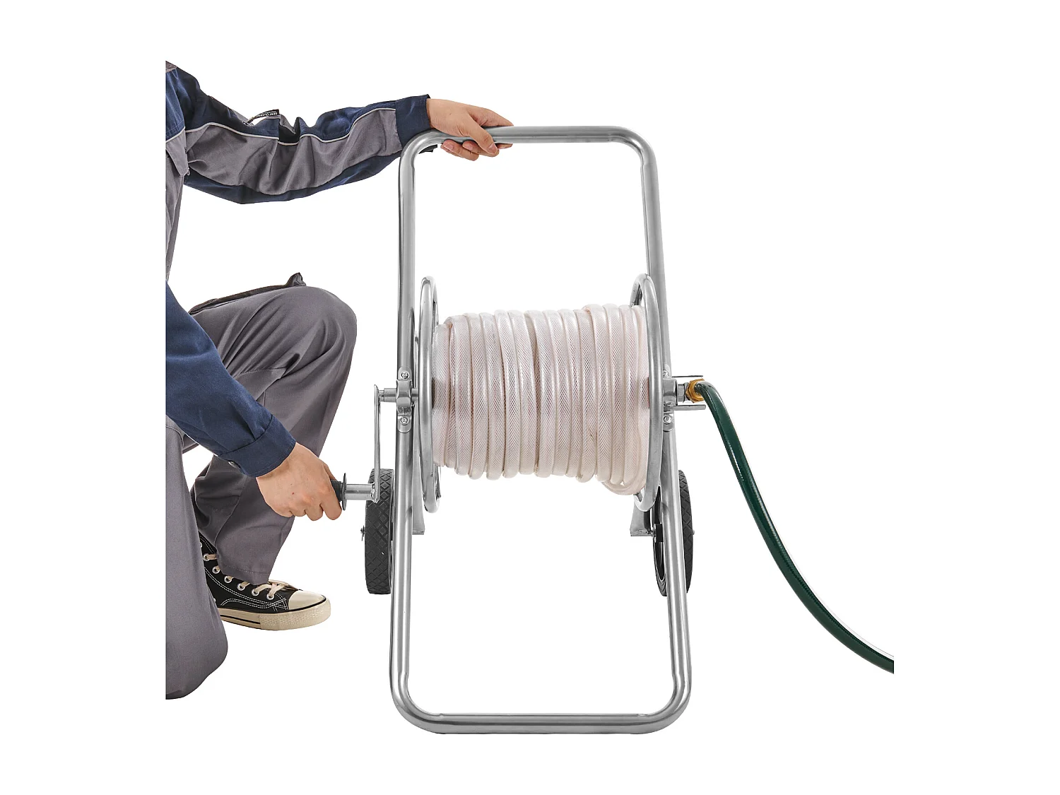 Dévidoir Chariot SucceBuy Chariot Enrouleur de Tuyau 53 m, Robuste pour Jardin avec Roues