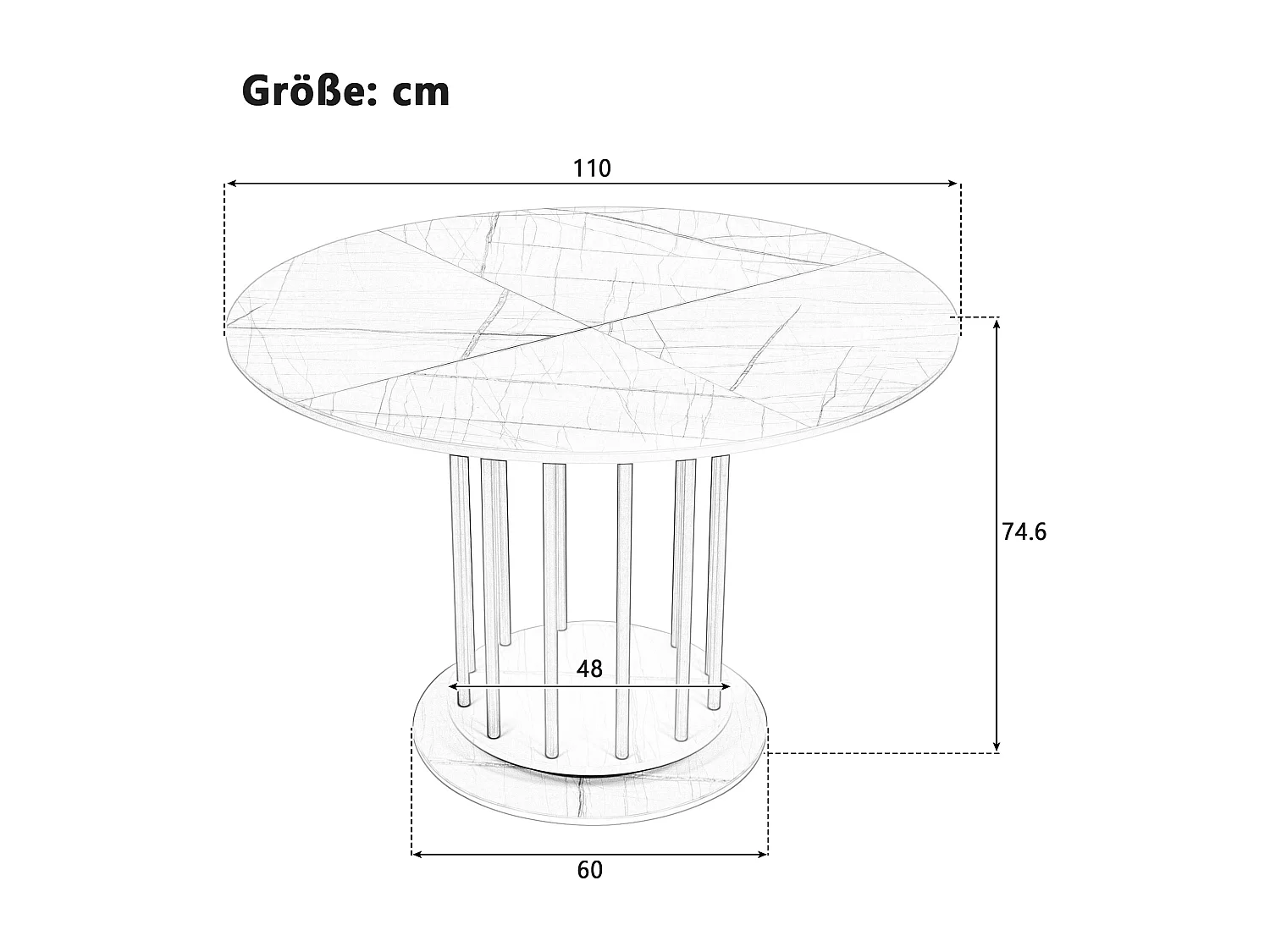 URBAN MEUBLE Table de salle à manger ronde effet marbre blanc avec piètement cylindrique doré