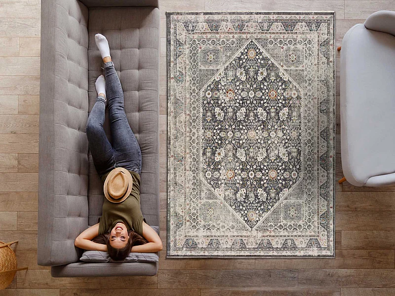 Kurzflorteppich - vintage - grau - 160x230 cm - SAIRA