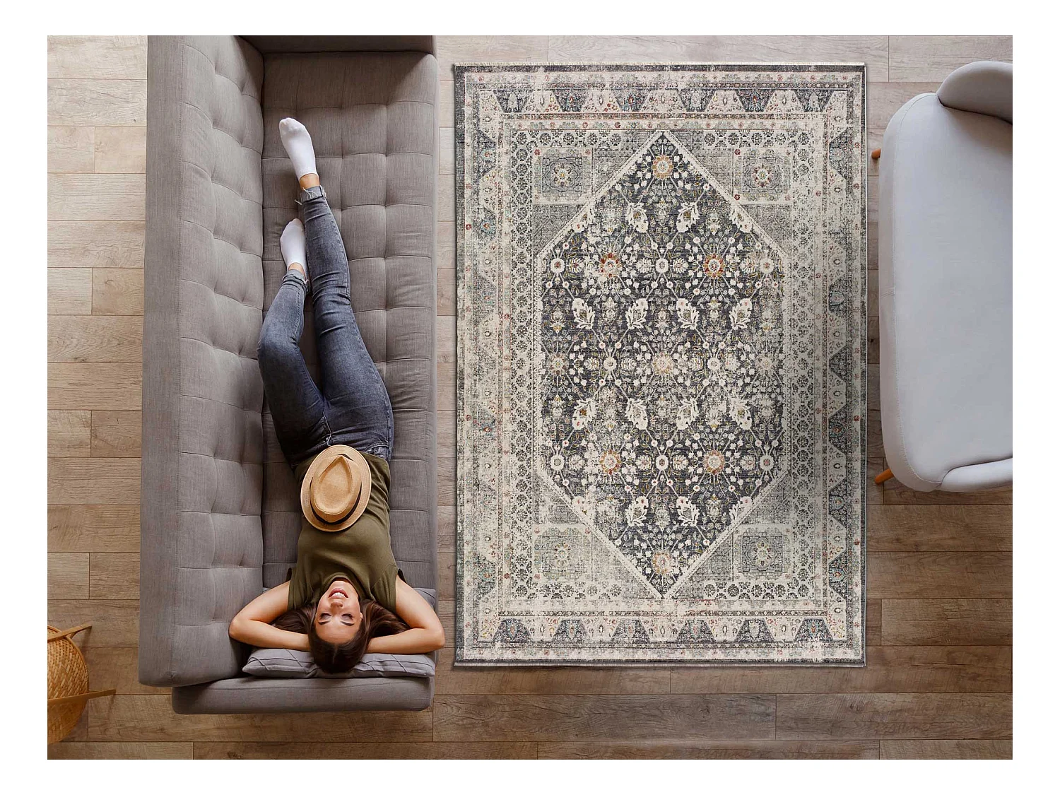 Tapis intérieur - vintage - gris - 120 x 170 cm - SAIRA
