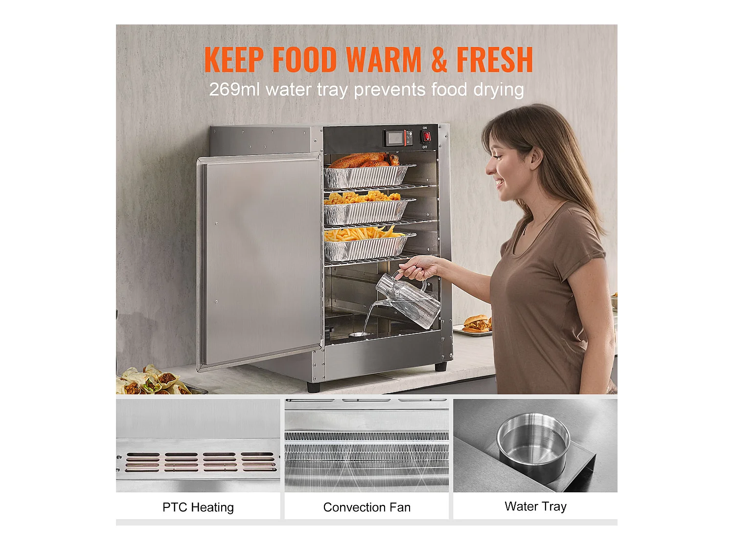 Chauffe-plats Industriel à 5 Niveaux SucceBuy, Armoire de Concession avec Bac à Eau pour Réchauffer Aliments