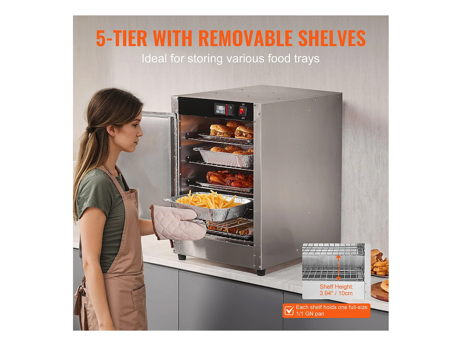 Chauffe-plats Industriel à 5 Niveaux SucceBuy, Armoire de Concession avec Bac à Eau pour Réchauffer Aliments