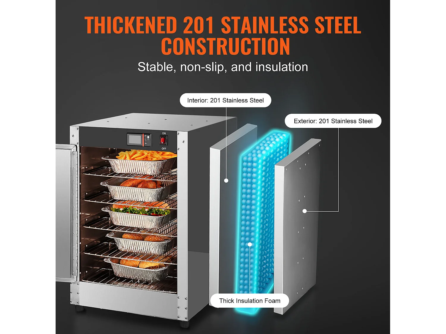 Chauffe-plats Industriel à 5 Niveaux SucceBuy, Armoire de Concession avec Bac à Eau pour Réchauffer Aliments