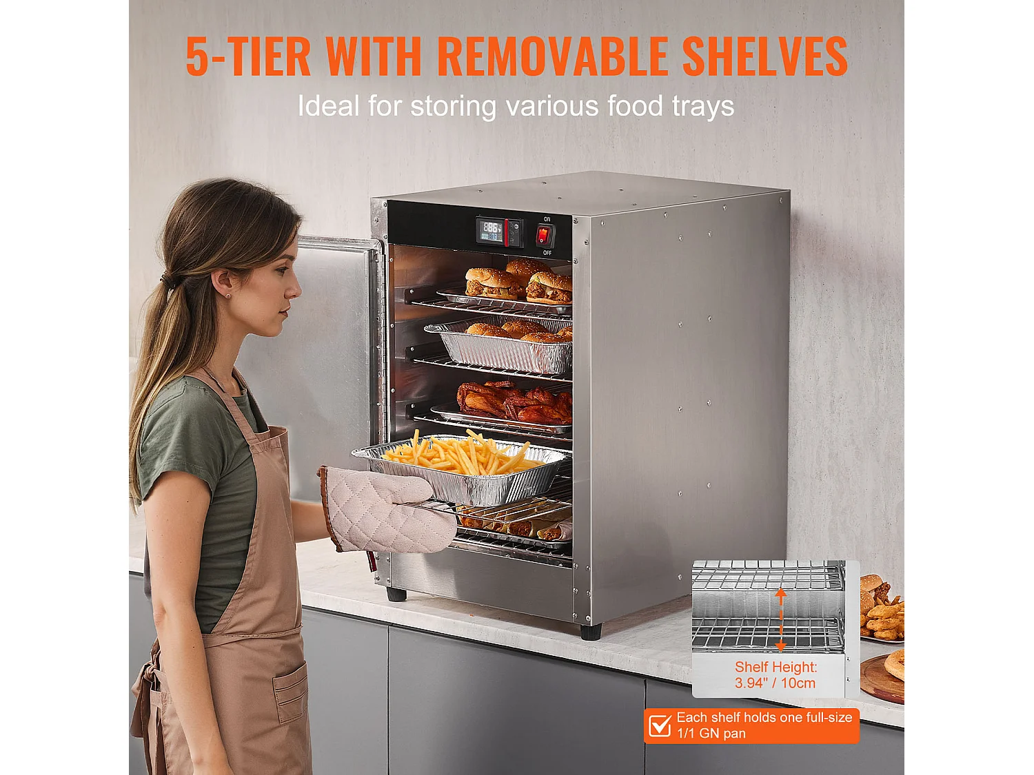 Chauffe-plats Industriel à 5 Niveaux SucceBuy, Armoire de Concession avec Bac à Eau pour Réchauffer Aliments