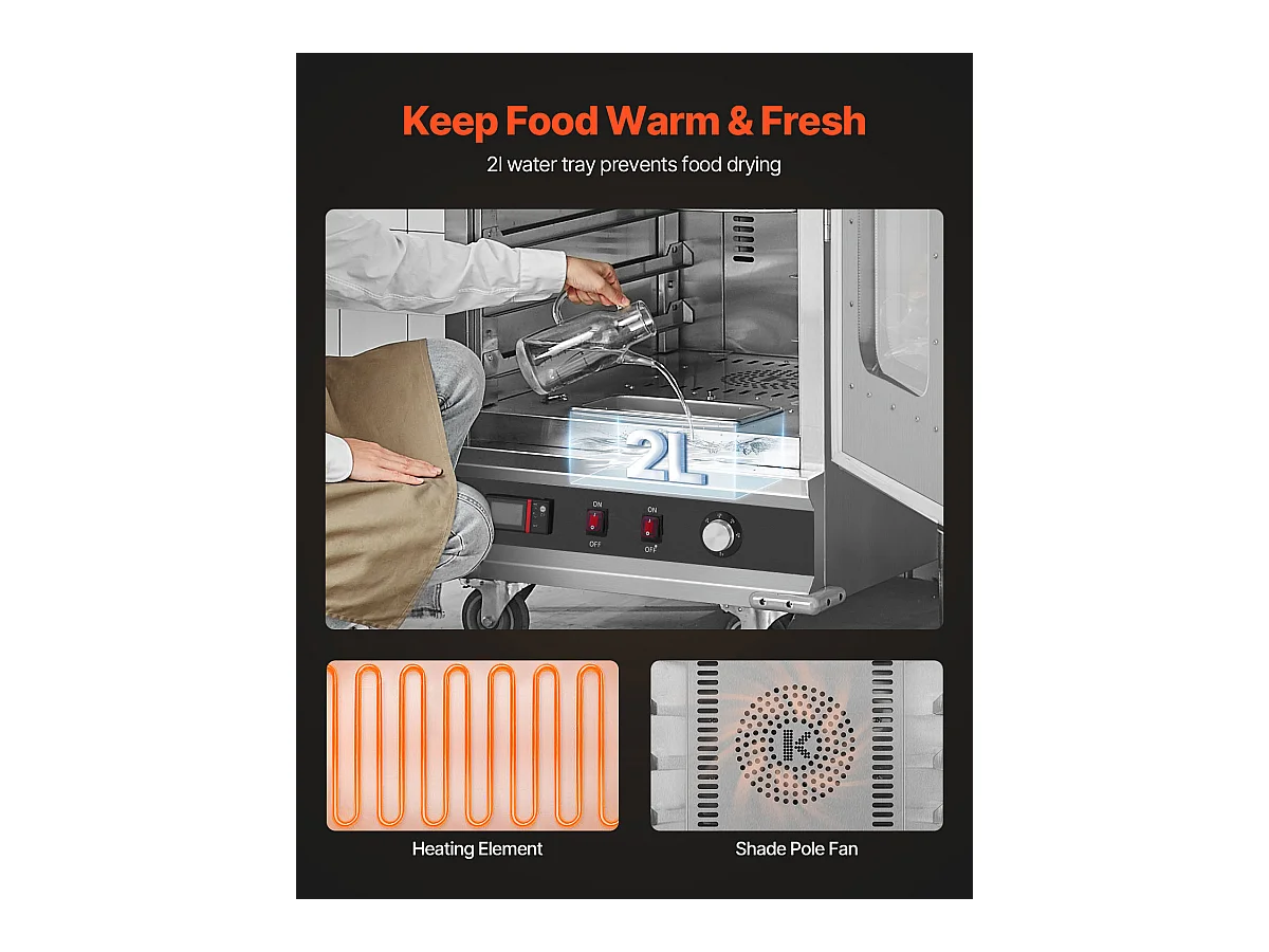 Chauffe-plats Industriel à 16 Niveaux SucceBuy, Armoire de Concession avec Bac à Eau pour Réchauffer Aliments
