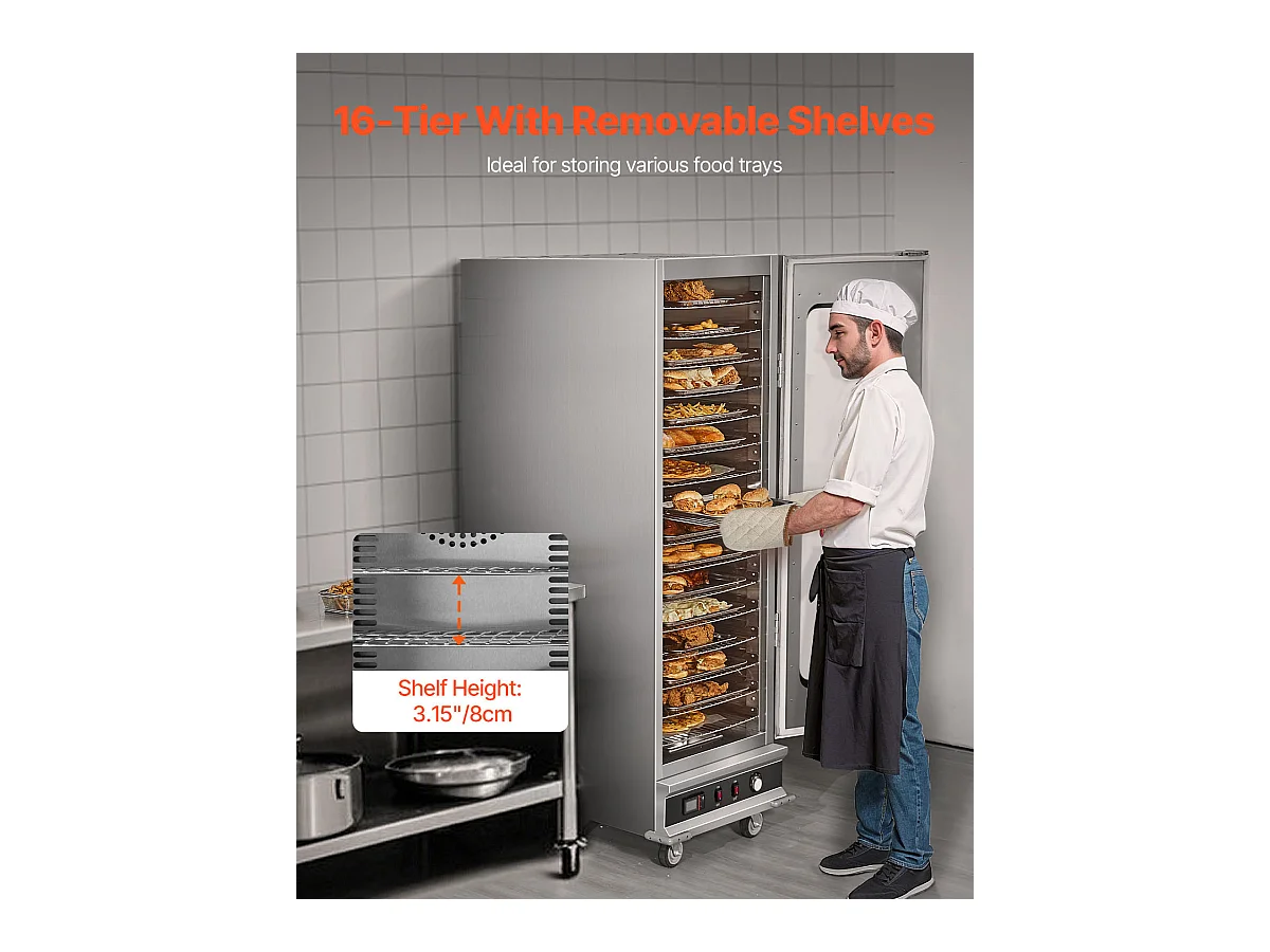 Chauffe-plats Industriel à 16 Niveaux SucceBuy, Armoire de Concession avec Bac à Eau pour Réchauffer Aliments