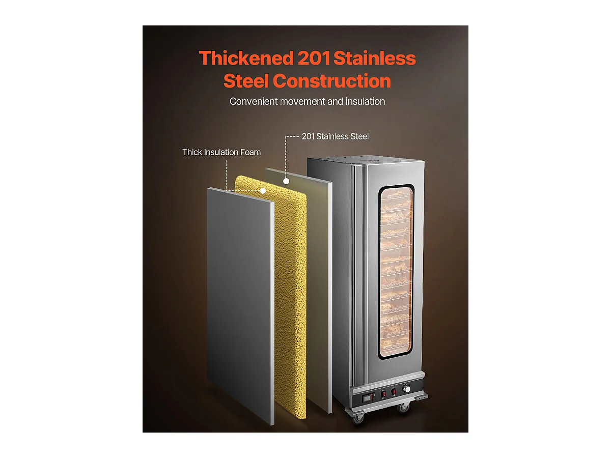 Chauffe-plats Industriel à 16 Niveaux SucceBuy, Armoire de Concession avec Bac à Eau pour Réchauffer Aliments