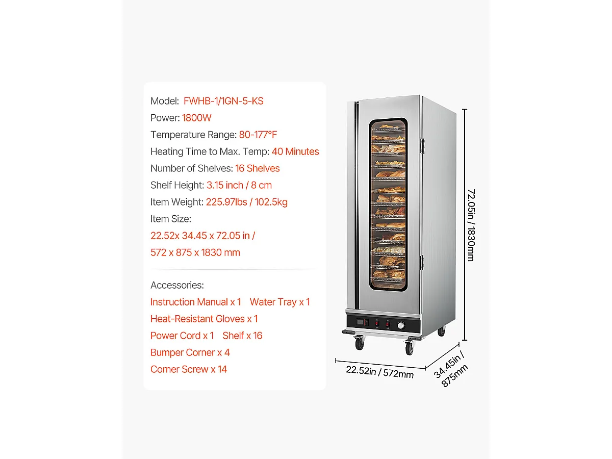 Chauffe-plats Industriel à 16 Niveaux SucceBuy, Armoire de Concession avec Bac à Eau pour Réchauffer Aliments