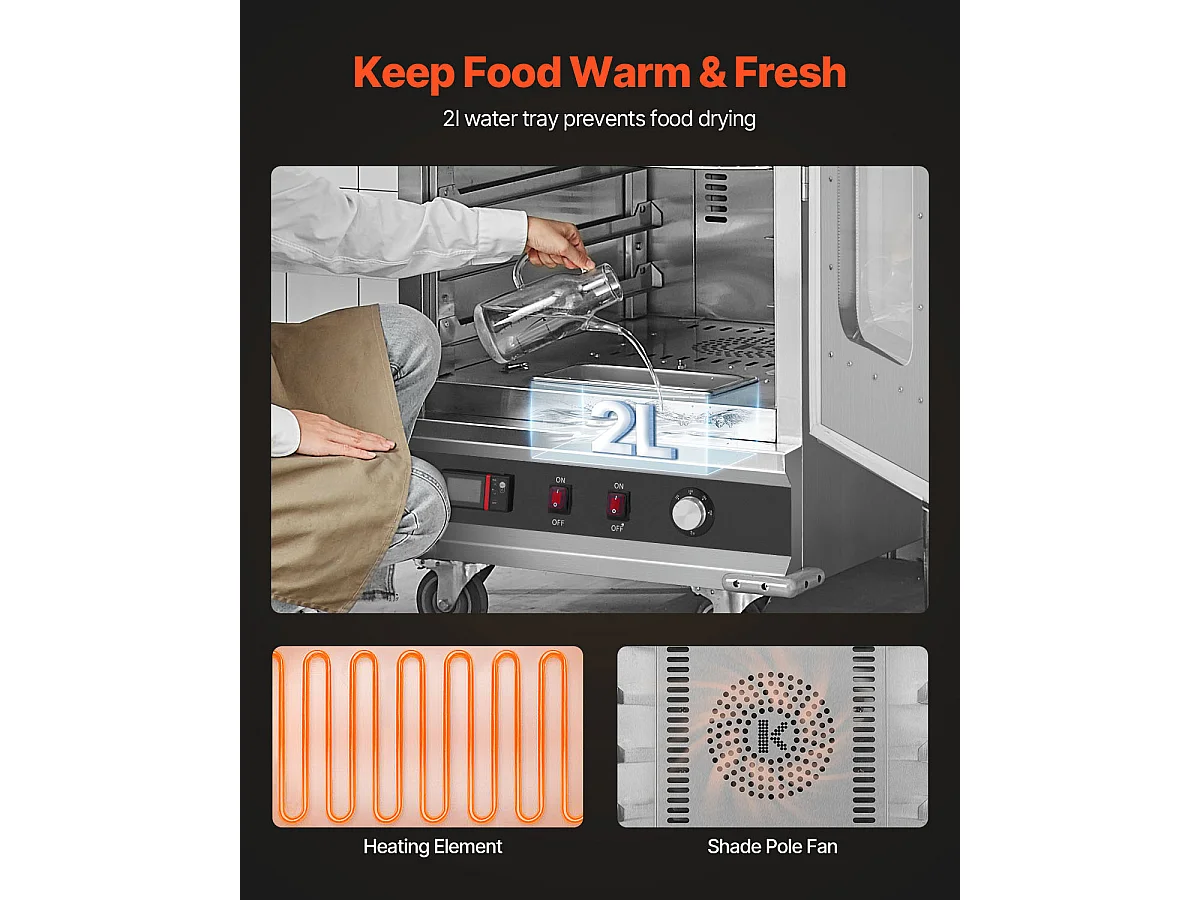 Chauffe-plats Industriel à 16 Niveaux SucceBuy, Armoire de Concession avec Bac à Eau pour Réchauffer Aliments