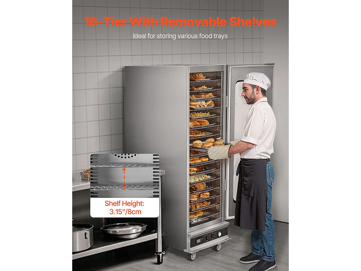 Chauffe-plats Industriel à 16 Niveaux SucceBuy, Armoire de Concession avec Bac à Eau pour Réchauffer Aliments