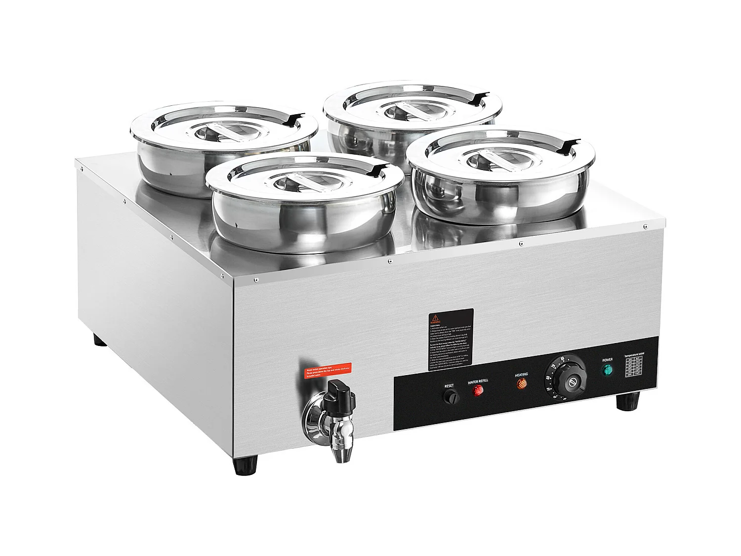 Chauffe-Soupe Commercial SucceBuy avec 4 Pots de 7L, Température Réglable de 86 à 185 °F, Anti-Brûlure à Sec, pour Buffet de Restaurant