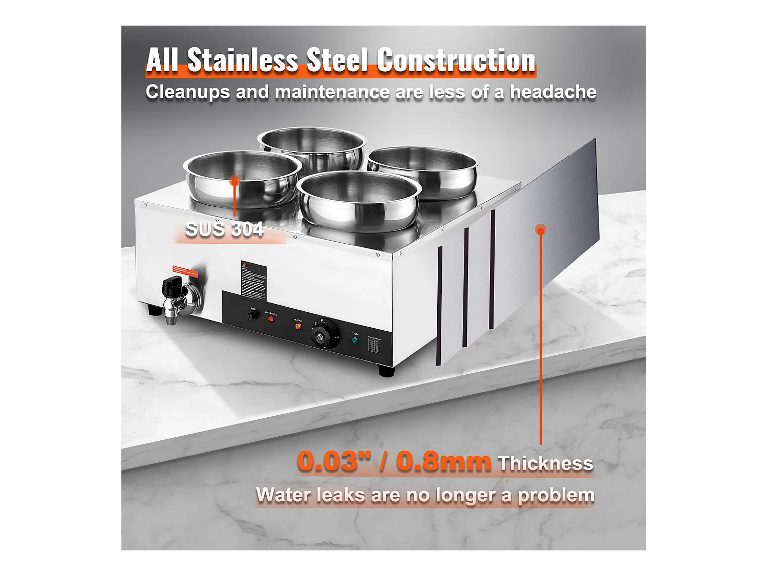 Chauffe-Soupe Commercial SucceBuy avec 4 Pots de 7L, Température Réglable de 86 à 185 °F, Anti-Brûlure à Sec, pour Buffet de Restaurant