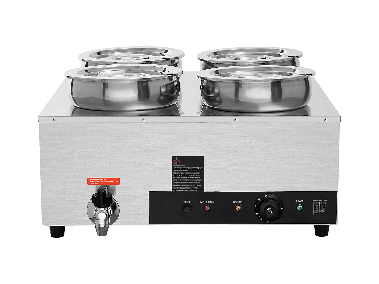 Chauffe-Soupe Commercial SucceBuy avec 4 Pots de 7L, Température Réglable de 86 à 185 °F, Anti-Brûlure à Sec, pour Buffet de Restaurant