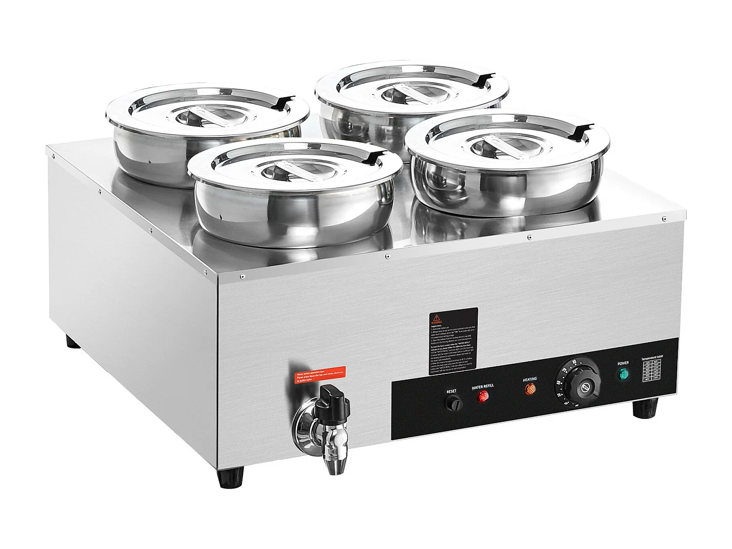 Chauffe-Soupe Commercial SucceBuy avec 4 Pots de 7L, Température Réglable de 86 à 185 °F, Anti-Brûlure à Sec, pour Buffet de Restaurant
