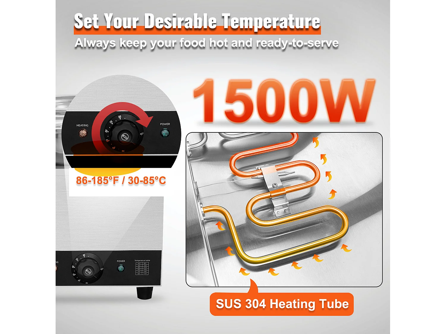 Chauffe-Soupe Commercial SucceBuy avec 4 Pots de 7L, Température Réglable de 86 à 185 °F, Anti-Brûlure à Sec, pour Buffet de Restaurant