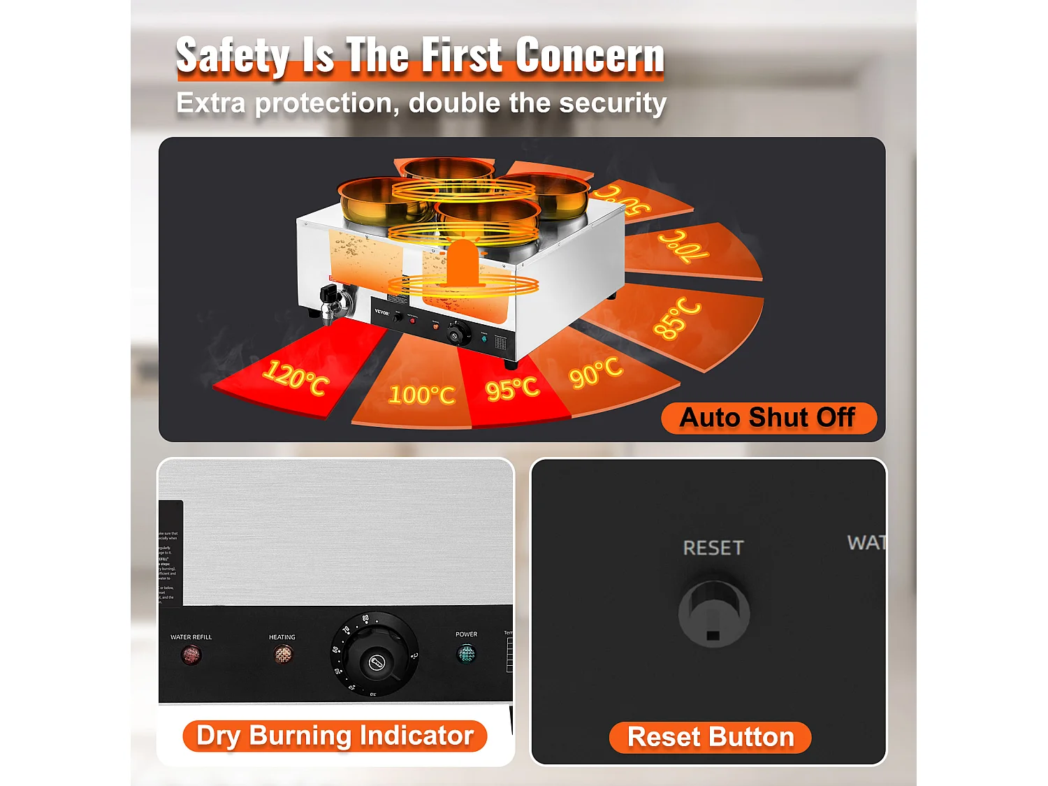 Chauffe-Soupe Commercial SucceBuy avec 4 Pots de 7L, Température Réglable de 86 à 185 °F, Anti-Brûlure à Sec, pour Buffet de Restaurant