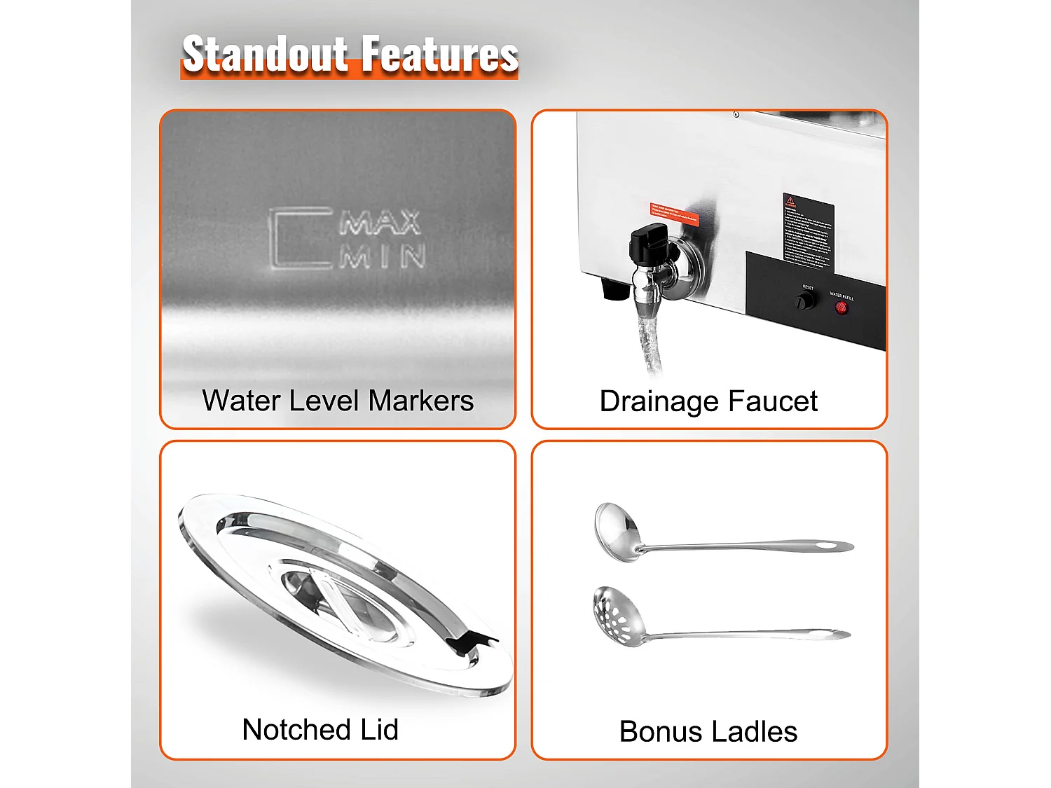 Chauffe-Soupe Commercial SucceBuy avec 4 Pots de 7L, Température Réglable de 86 à 185 °F, Anti-Brûlure à Sec, pour Buffet de Restaurant