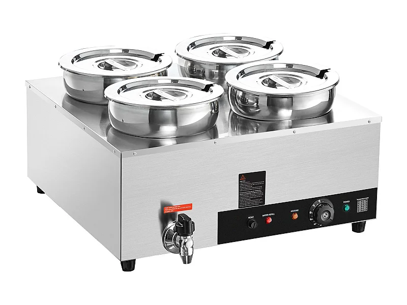 Scaldazuppa Commerciale SucceBuy con 4 Pentole da 7L, Temperatura Regolabile da 86 a 185 °F, Anti-Bruciatura a Secco, per Buffet di Ristorante