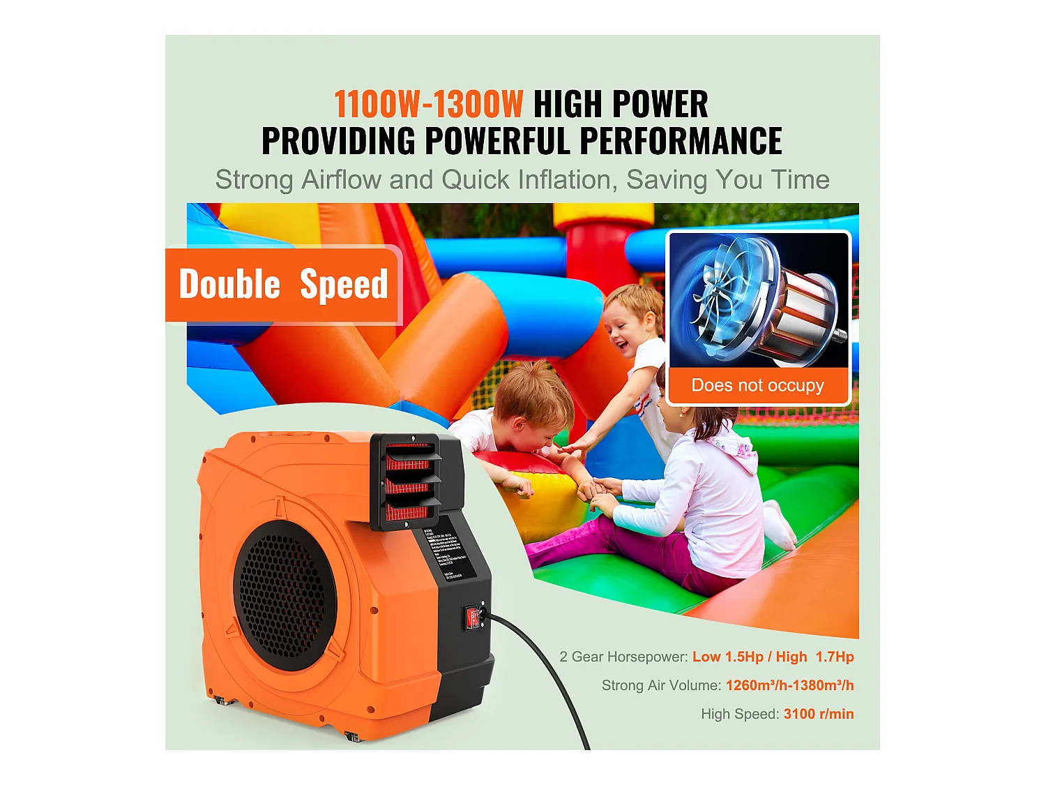 Souffleur d'Air SucceBuy 1100W Souffleur pour Château Gonflable Pompe à Air 770m³/h