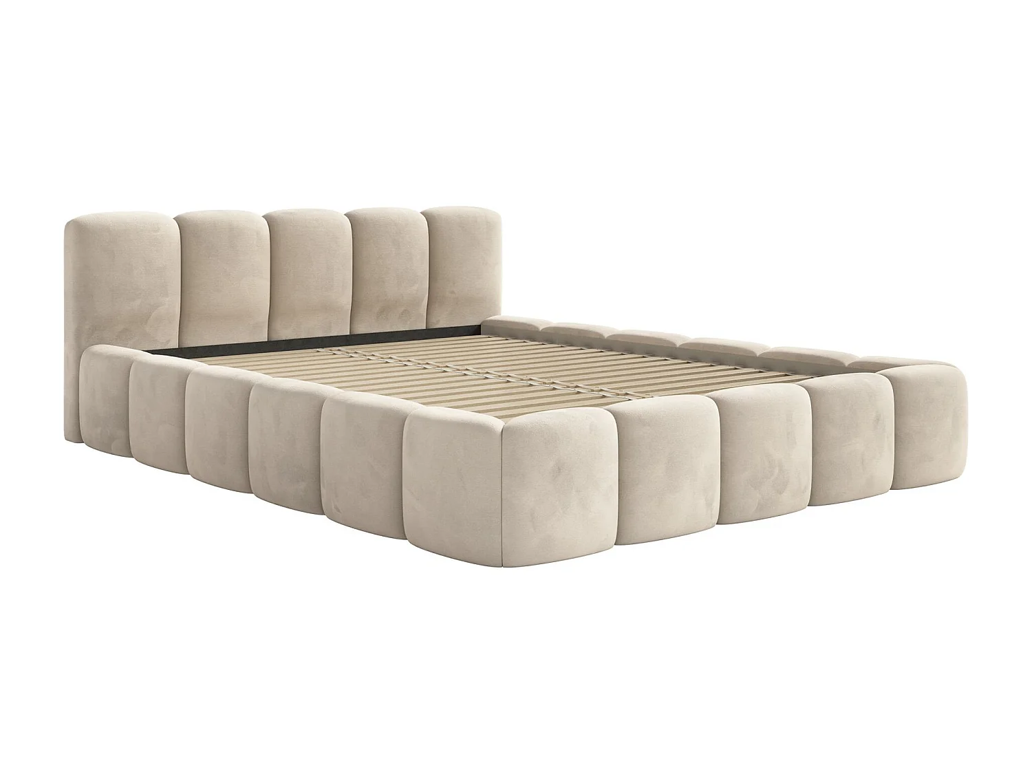 Polsterbett – 140x200 cm – hellbeige – wasserabweisender Samt - CLOUDY LOW