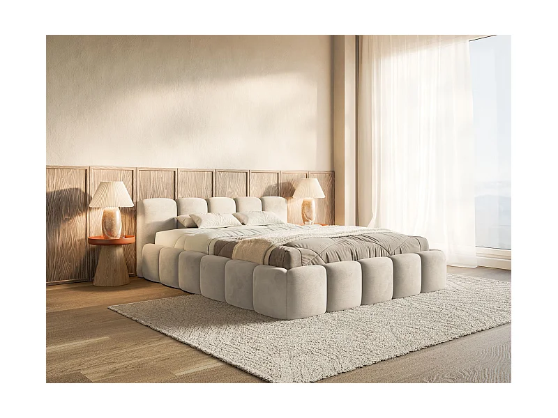 Polsterbett – 180x200 cm – hellbeige – wasserabweisender Samt - CLOUDY LOW