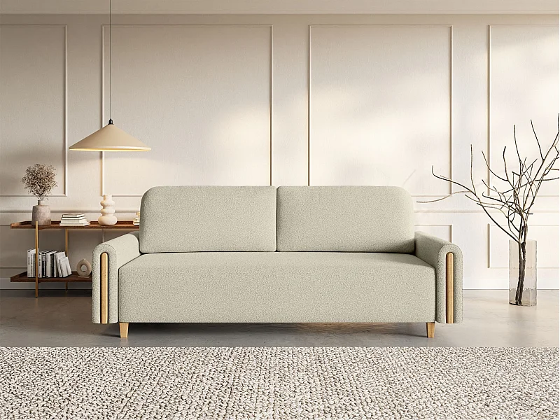 3-Sitzer Schlafsofa - mit Bouclé-Stoff - Bettkasten - Hellbeige - MAJLA