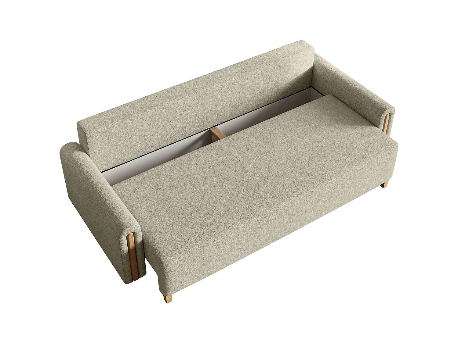 Canapé 3 places convertible avec coffre - en bouclette - beige clair - MAJLA