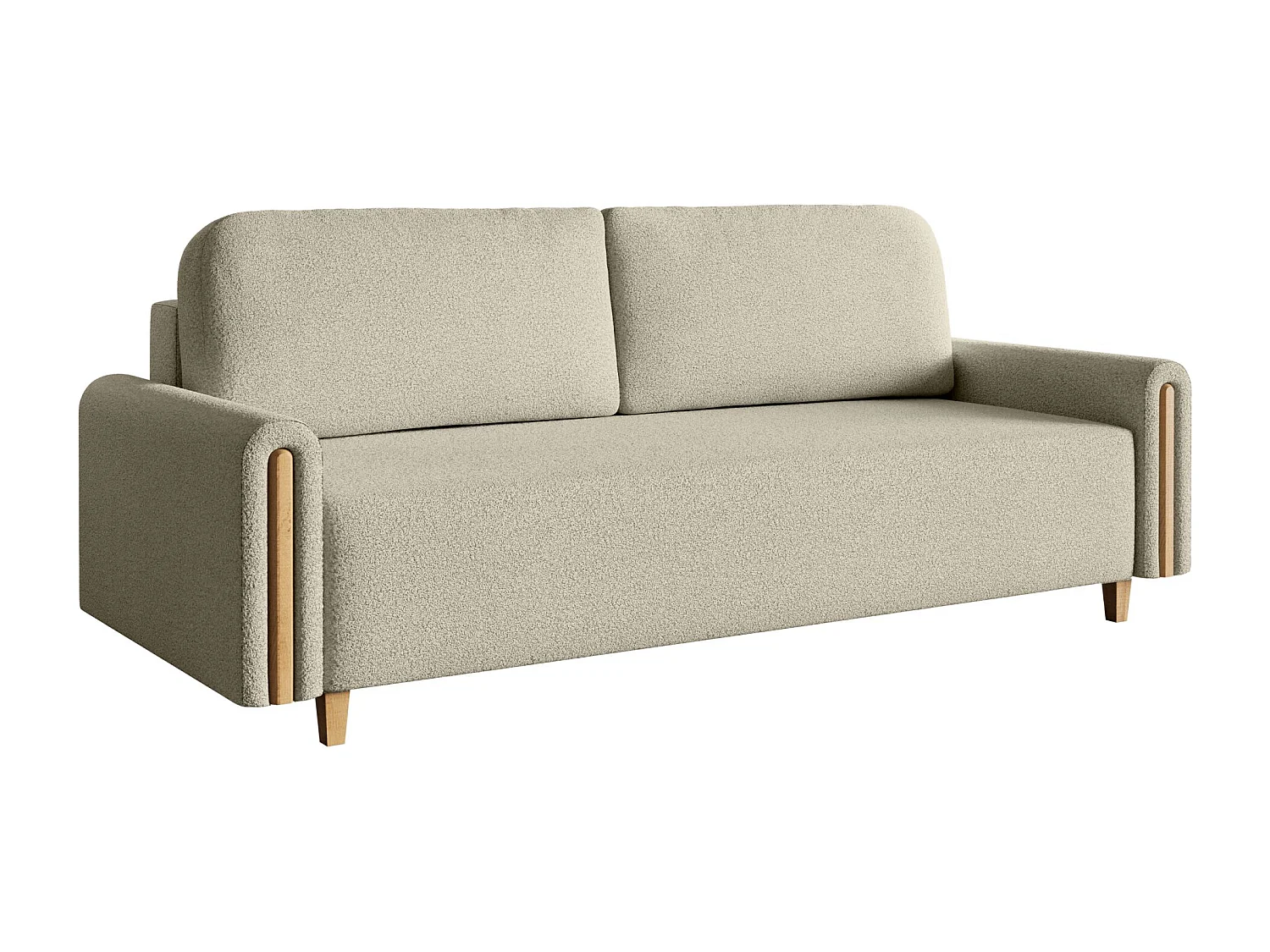 Canapé 3 places convertible avec coffre - en bouclette - beige clair - MAJLA