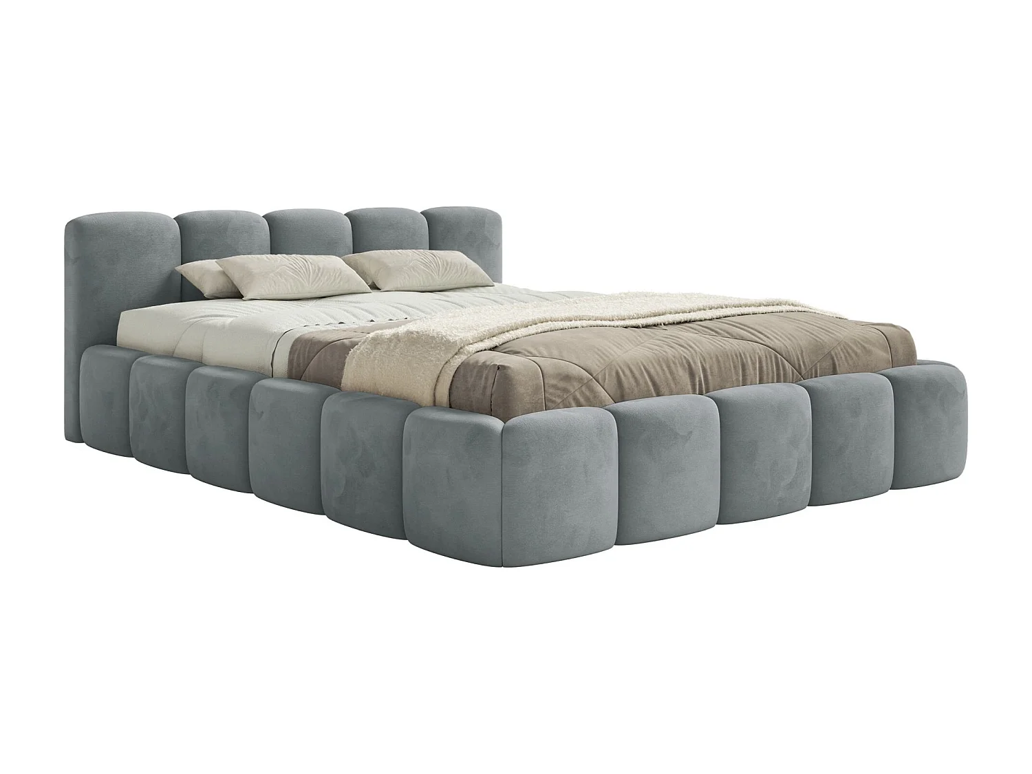 Polsterbett – 180x200 cm – grau – mit Bettkasten – wasserabweisender Samt - CLOUDY LOW