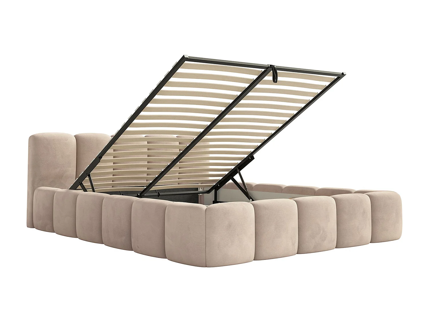 Polsterbett – 200x200 cm – beige – mit Bettkasten – wasserabweisender Samt - CLOUDY LOW