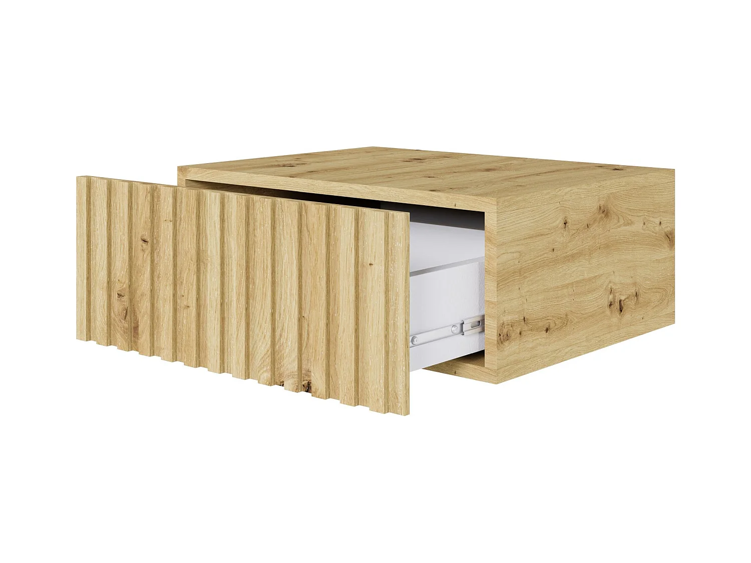 Table de chevet suspendue – tiroir & façade à lamelles – 50 cm – chêne artisan – TELIRE
