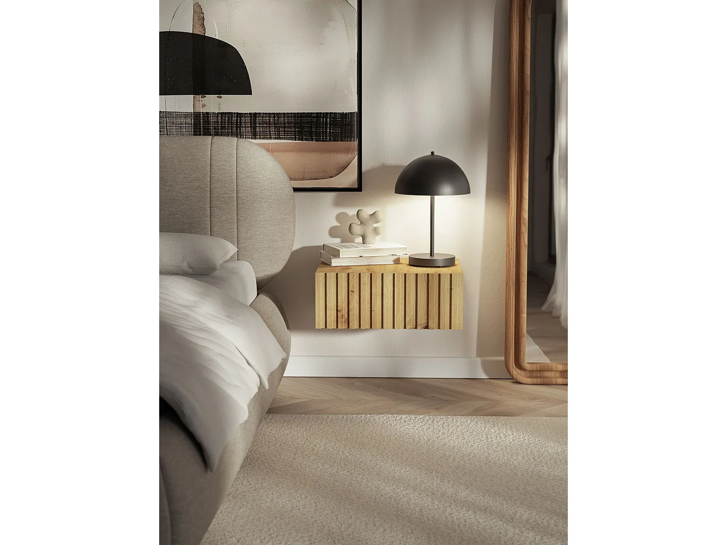 Hängender Nachttisch - Schublade & Lamellenfront - 50 cm - Eiche Artisan - TELIRE