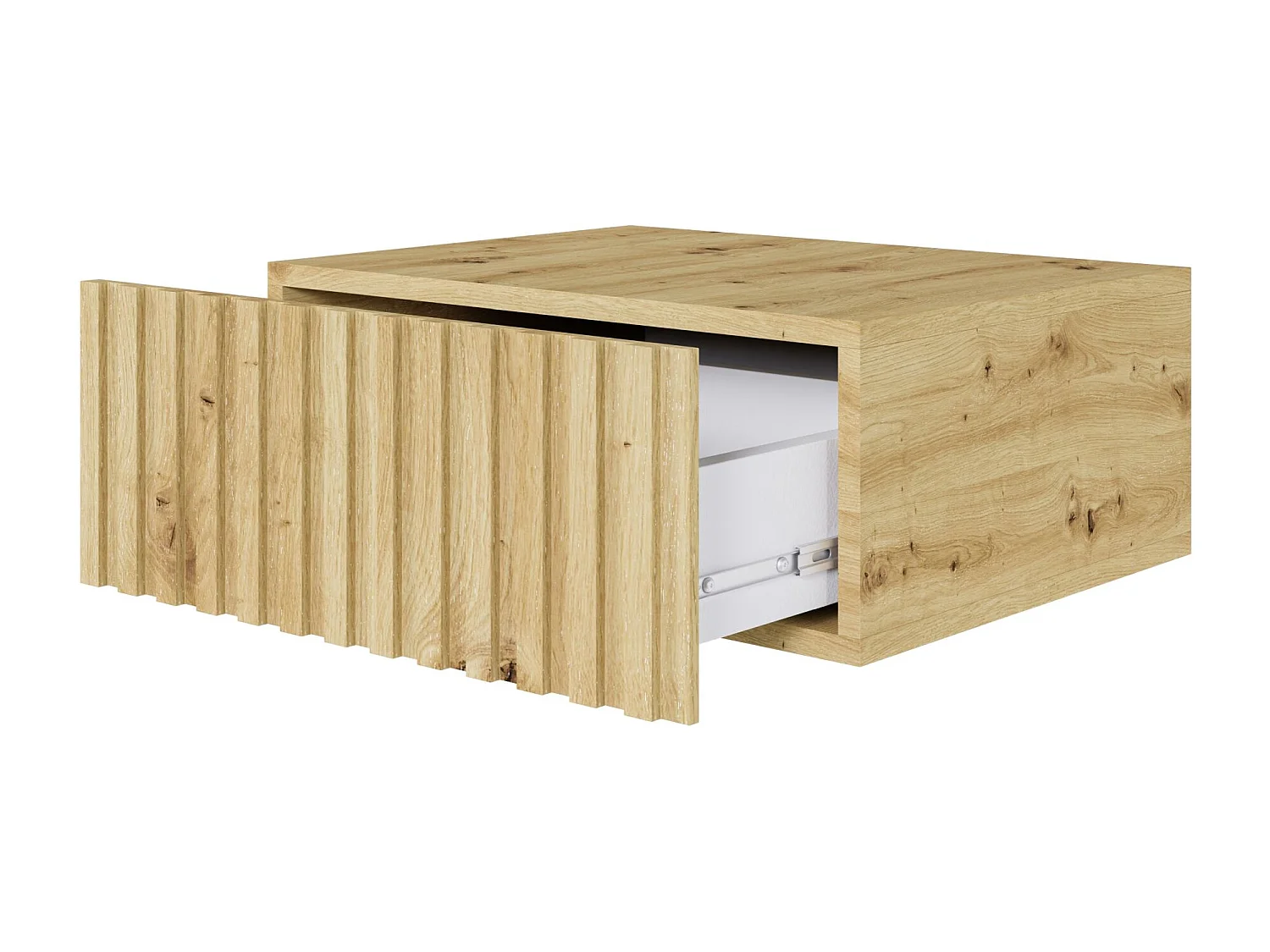 Hängender Nachttisch - Schublade & Lamellenfront - 50 cm - Eiche Artisan - TELIRE