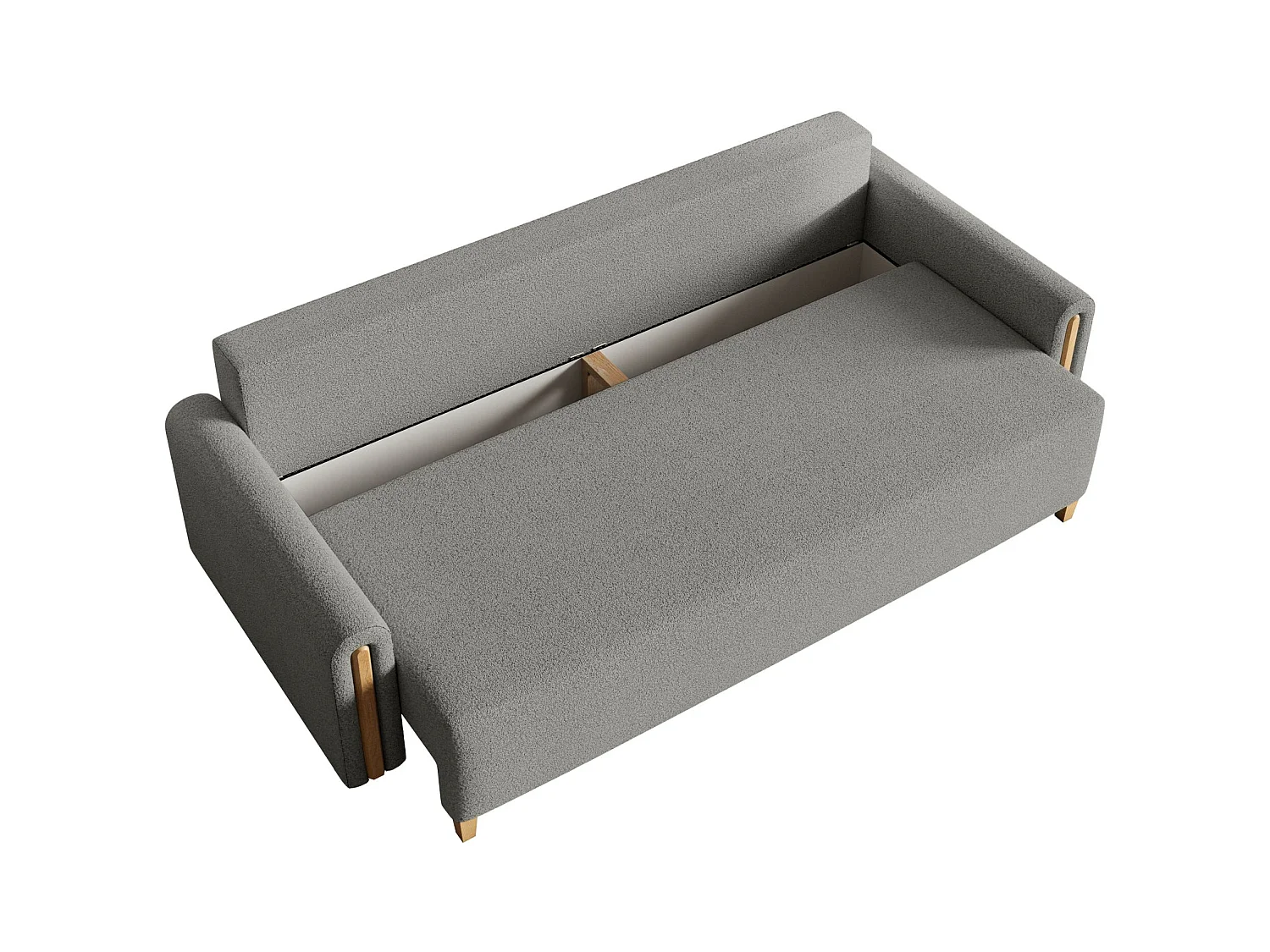 Canapé 3 places convertible avec coffre - en bouclette - gris clair - MAJLA