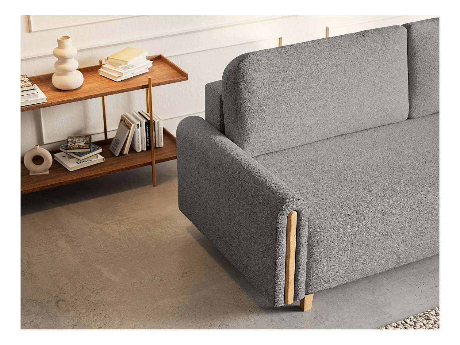 Canapé 3 places convertible avec coffre - en bouclette - gris clair - MAJLA