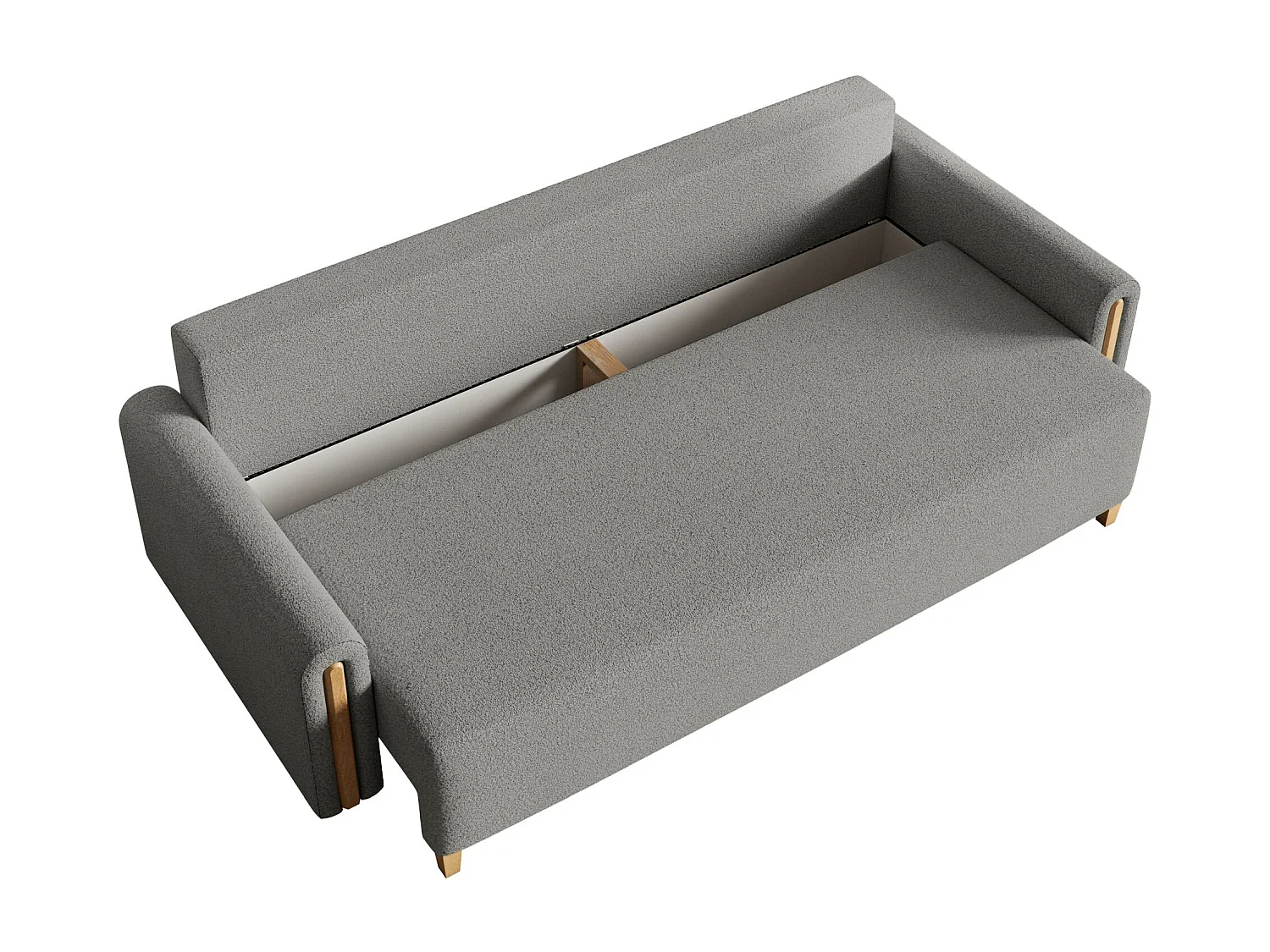 Canapé 3 places convertible avec coffre - en bouclette - gris clair - MAJLA