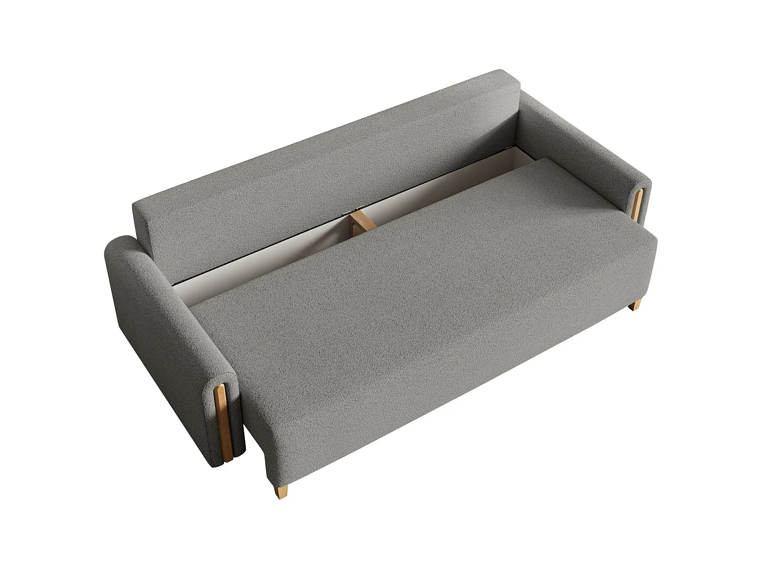 Canapé 3 places convertible avec coffre - en bouclette - gris clair - MAJLA