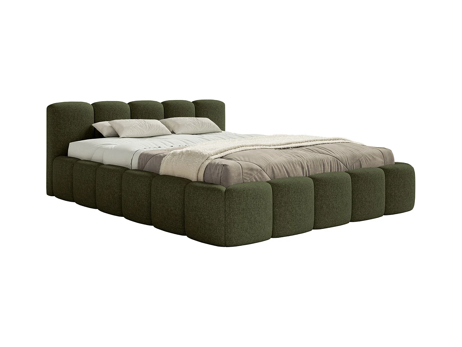 Lit rembourré – 180x200 cm – olive – chenille hydrophobe - CLOUDY LOW